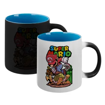 Super mario Jump, Κούπα Μαγική εσωτερικό μπλε, κεραμική 330ml που αλλάζει χρώμα με το ζεστό ρόφημα