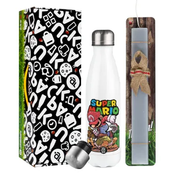 Super mario Jump, Easter candle, metallic white thermos bottle (500ml) & aromatic flat candle (30cm) (GRAY)