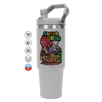 Super mario Jump, ΓΚΡΙ χρώματος Θερμός Ανοξείδωτο 890ml (30oz) με χερούλι