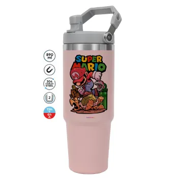 Super mario Jump, ΡΟΖ χρώματος Θερμός Ανοξείδωτο 890ml (30oz) με χερούλι