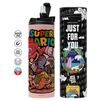Super mario Jump, Tumbler stainless steel PINK 600ml