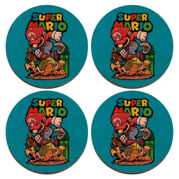 Super mario Jump, ΣΕΤ x4 Σουβέρ ξύλινα στρογγυλά plywood (9cm)