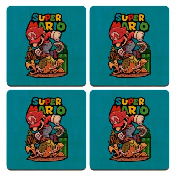 Super mario Jump, ΣΕΤ x4 Σουβέρ ξύλινα τετράγωνα plywood (9cm)