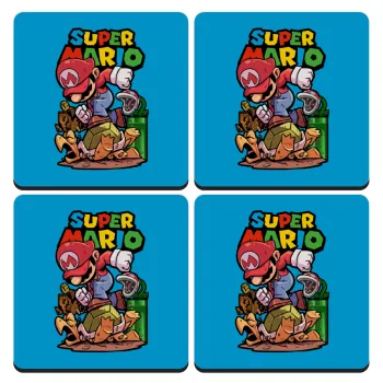 Super mario Jump, ΣΕΤ 4 Σουβέρ ξύλινα τετράγωνα (9cm)