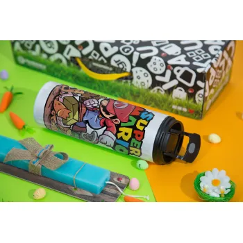 Super mario Jump, Πασχαλινή Λαμπάδα με Travel Tumbler θερμό με διπλό καπάκι (600ml, BPA free) & κερί αρωματικό πλακέ (30cm) (ΤΙΡΚΟΥΑΖ)