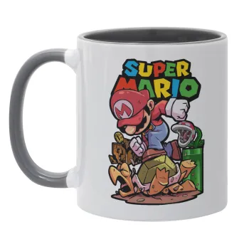 Super mario Jump, Κούπα χρωματιστή γκρι, κεραμική, 330ml