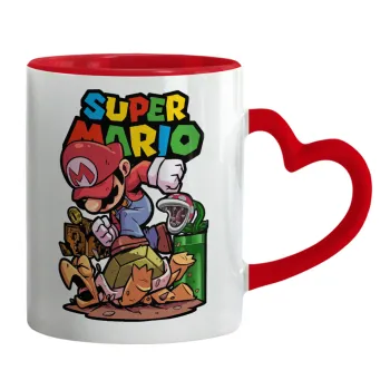 Super mario Jump, Κούπα καρδιά χερούλι κόκκινη, κεραμική, 330ml