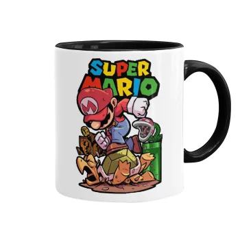 Super mario Jump, Κούπα χρωματιστή μαύρη, κεραμική, 330ml