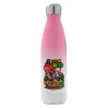 Metal mug thermos Pink/White (Stainless steel), double wall, 500ml