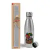 Easter Set, metallic Inox water bottle (750ml) & aromatic flat Easter candle (30cm) (GRAY)