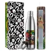 Easter Set, metallic stainless thermos flask (500ml) & scented flat Easter candle (30cm) (GRAY)