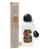 Easter Set, metallic aluminum water bottle (500ml) & aromatic flat Easter candle (30cm) (GRAY)