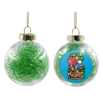 Super mario Jump, Transparent Christmas tree ball ornament with green filling 8cm