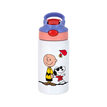 Snoopy & Joe, Children's hot water bottle, stainless steel, with safety straw, pink/purple (350ml)