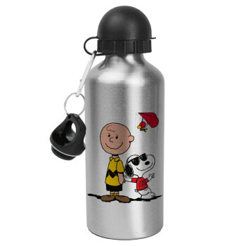 Snoopy & Joe, Μεταλλικό παγούρι νερού, Ασημένιο, αλουμινίου 500ml