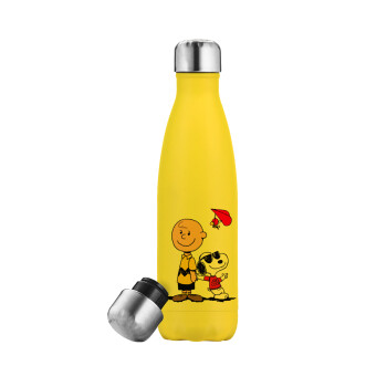 Snoopy & Joe, Μεταλλικό παγούρι θερμός Κίτρινος (Stainless steel), διπλού τοιχώματος, 500ml