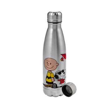 Snoopy & Joe, Metallic water bottle, stainless steel, 750ml