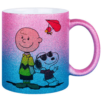 Snoopy & Joe, Κούπα Χρυσή/Μπλε Glitter, κεραμική, 330ml