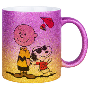 Snoopy & Joe, Κούπα Χρυσή/Ροζ Glitter, κεραμική, 330ml