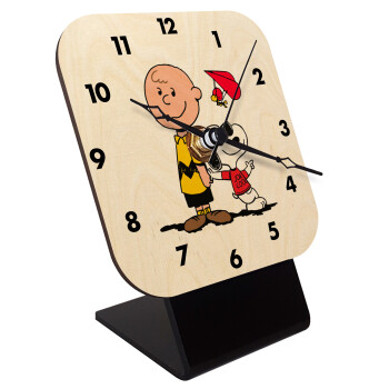 Snoopy & Joe, Quartz Table clock in natural wood (10cm)