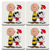 Snoopy & Joe, ΣΕΤ 4 Σουβέρ ξύλινα τετράγωνα (9cm)