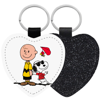 Snoopy & Joe, Μπρελόκ PU δερμάτινο glitter καρδιά ΜΑΥΡΟ