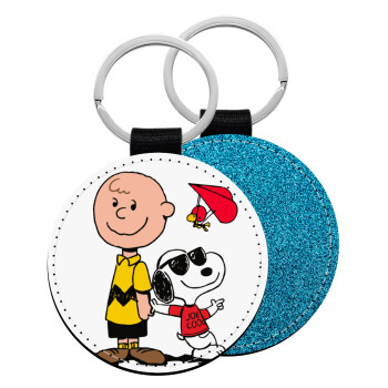Snoopy & Joe, Μπρελόκ Δερματίνη, στρογγυλό ΜΠΛΕ (5cm)