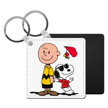 Snoopy & Joe, Μπρελόκ Δερματίνη, τετράγωνο ΜΑΥΡΟ (5x5cm)