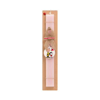 Snoopy & Joe, Easter Set, wooden keychain & scented flat Easter candle (30cm) (PINK)