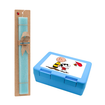 Snoopy & Joe, Easter Set, children's snack container BLUE & Easter aromatic flat candle (30cm) (TURQUOISE)
