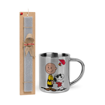 Snoopy & Joe, Easter Set, metallic thermal cup (300ml) & Easter aromatic flat candle (30cm) (GRAY)