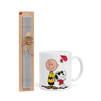Snoopy & Joe, Πασχαλινό Σετ, Κούπα κεραμική (330ml) & πασχαλινή λαμπάδα αρωματική πλακέ (30cm) (ΓΚΡΙ)
