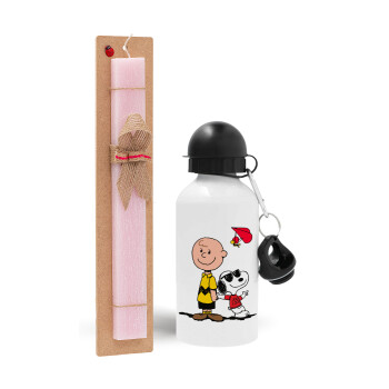Snoopy & Joe, Easter Set, metallic aluminum bottle (500ml) & aromatic flat Easter candle (30cm) (PINK)