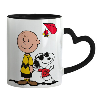 Snoopy & Joe, Κούπα καρδιά χερούλι μαύρη, κεραμική, 330ml