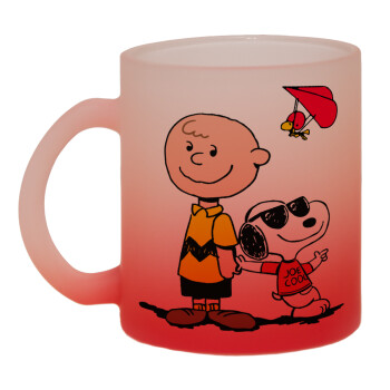Snoopy & Joe, Κούπα γυάλινη δίχρωμη με βάση το κόκκινο ματ, 330ml