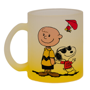 Snoopy & Joe, Κούπα γυάλινη δίχρωμη με βάση το κίτρινο ματ, 330ml