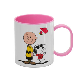 Snoopy & Joe, Κούπα (πλαστική) (BPA-FREE) Polymer Ροζ για παιδιά, 330ml