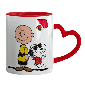 Snoopy & Joe, Κούπα καρδιά χερούλι κόκκινη, κεραμική, 330ml