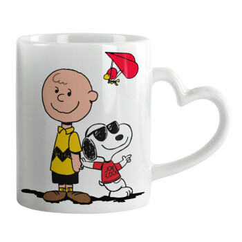 Snoopy & Joe, Κούπα καρδιά χερούλι λευκή, κεραμική, 330ml