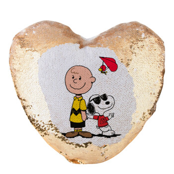 Snoopy & Joe, Μαξιλάρι καναπέ καρδιά Μαγικό Χρυσό με πούλιες 40x40cm περιέχεται το  γέμισμα