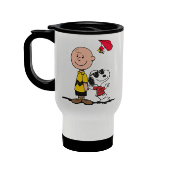 Snoopy & Joe, Κούπα ταξιδιού ανοξείδωτη με καπάκι, διπλού τοιχώματος (θερμό) λευκή 450ml