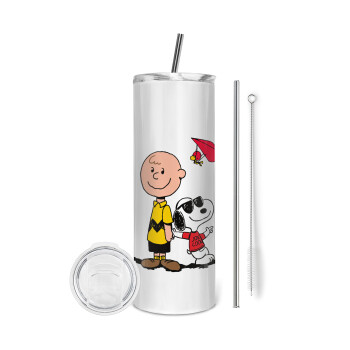 Snoopy & Joe, Eco friendly ποτήρι θερμό (tumbler) από ανοξείδωτο ατσάλι 600ml, με μεταλλικό καλαμάκι & βούρτσα καθαρισμού