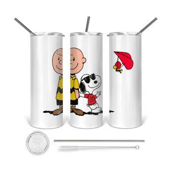 Snoopy & Joe, 360 Eco friendly ποτήρι θερμό (tumbler) από ανοξείδωτο ατσάλι 600ml, με μεταλλικό καλαμάκι & βούρτσα καθαρισμού