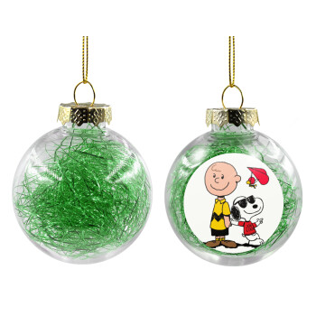 Snoopy & Joe, Χριστουγεννιάτικη μπάλα δένδρου διάφανη με πράσινο γέμισμα 8cm