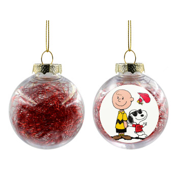 Snoopy & Joe, Χριστουγεννιάτικη μπάλα δένδρου διάφανη με κόκκινο γέμισμα 8cm
