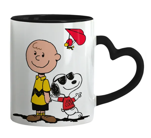Snoopy & Joe — Mug heart black handle, ceramic, 330ml