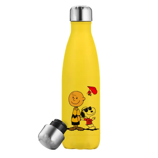 Snoopy & Joe — Yellow Stainless Steel Metallic Thermos, double-walled, 500ml