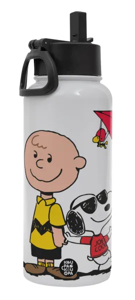 Snoopy & Joe — Metal mug thermo White with Straw and Spout Lid (Stainless steel), double wall, 950ml