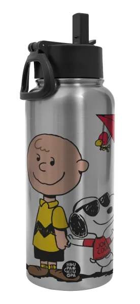Snoopy & Joe — Metal mug thermo Silver with Straw and Spout Lid (Stainless steel), double wall, 950ml