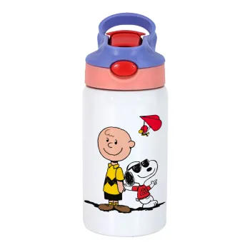 Snoopy & Joe, Παιδικό παγούρι θερμό, ανοξείδωτο, με καλαμάκι ασφαλείας, ροζ/μωβ (350ml)